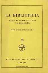 Fascicule, La bibliofilia : rivista di storia del libro e di bibliografia : III, 1, 1901, L.S. Olschki