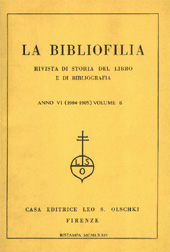 Issue, La bibliofilia : rivista di storia del libro e di bibliografia : VI, 1, 1904, L.S. Olschki