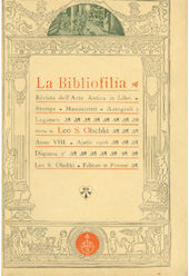 Fascicule, La bibliofilia : rivista di storia del libro e di bibliografia : VIII, 1, 1906, L.S. Olschki