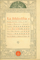 Issue, La bibliofilia : rivista di storia del libro e di bibliografia : VIII, 9, 1906, L.S. Olschki