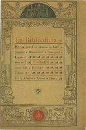Fascículo, La bibliofilia : rivista di storia del libro e di bibliografia : XII, 1, 1910, L.S. Olschki
