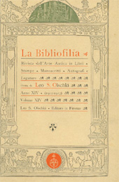 Issue, La bibliofilia : rivista di storia del libro e di bibliografia : XIV, 2/3, 1912, L.S. Olschki