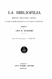 Fascículo, La bibliofilia : rivista di storia del libro e di bibliografia : XV, 1, 1913, L.S. Olschki