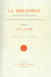 Fascículo, La bibliofilia : rivista di storia del libro e di bibliografia : XVI, 5/6, 1914, L.S. Olschki