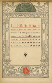 Fascículo, La bibliofilia : rivista di storia del libro e di bibliografia : XXI, 1/2/3, 1919, L.S. Olschki