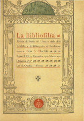 Fascículo, La bibliofilia : rivista di storia del libro e di bibliografia : XXII, 9/10/11/12, 1920/1921, L.S. Olschki