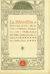 Heft, La bibliofilia : rivista di storia del libro e di bibliografia : XXIII, 6/7/8, 1921, L.S. Olschki