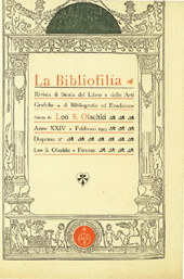 Fascículo, La bibliofilia : rivista di storia del libro e di bibliografia : XXIV, 11, 1923, L.S. Olschki
