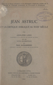E-book, Jean Astruc et la critique biblique au XVIIIe siècle, Istra (réédition numérique FeniXX)