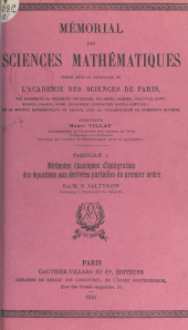 eBook, Méthodes classiques d'intégration des équations aux dérivées partielles du premier ordre, Dunod (réédition numérique FeniXX)