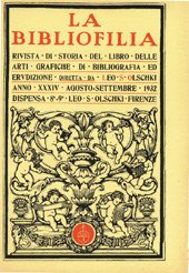 Fascículo, La bibliofilia : rivista di storia del libro e di bibliografia : XXXIV, 8/9, 1932, L.S. Olschki