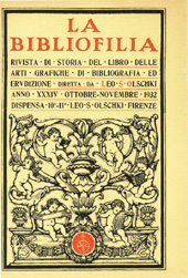 Fascículo, La bibliofilia : rivista di storia del libro e di bibliografia : XXXIV, 10/11, 1932, L.S. Olschki