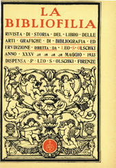 Fascicule, La bibliofilia : rivista di storia del libro e di bibliografia : XXXV, 5, 1933, L.S. Olschki