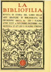 Fascículo, La bibliofilia : rivista di storia del libro e di bibliografia : XXXV, 11/12, 1933, L.S. Olschki