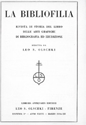 Fascículo, La bibliofilia : rivista di storia del libro e di bibliografia : XXXVI, 3, 1934, L.S. Olschki
