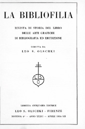 Heft, La bibliofilia : rivista di storia del libro e di bibliografia : XXXVI, 4, 1934, L.S. Olschki