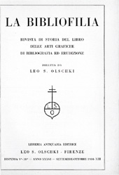 Fascículo, La bibliofilia : rivista di storia del libro e di bibliografia : XXXVI, 9/10, 1934, L.S. Olschki