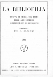 Fascículo, La bibliofilia : rivista di storia del libro e di bibliografia : XXXVI, 11/12, 1934, L.S. Olschki