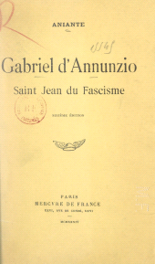 E-book, Gabriel d'Annunzio, Saint-Jean du fascisme, Mercure de France (réédition numérique FeniXX)
