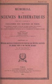 eBook, Méthodes modernes d'intégration des équations aux dérivées partielles du premier ordre à une fonction inconnue, Dunod (réédition numérique FeniXX)