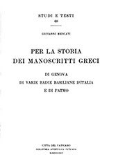 E-book, Per la storia dei manoscritti greci di Genova, di varie badie basiliane d'Italia e di Patmo, Biblioteca apostolica vaticana