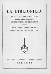 Fascículo, La bibliofilia : rivista di storia del libro e di bibliografia : XLIII, 10/11/12, 1941, L.S. Olschki