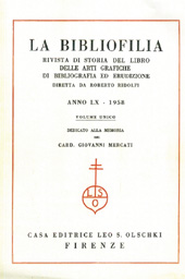 Fascículo, La bibliofilia : rivista di storia del libro e di bibliografia : LX, 1, 1958, L.S. Olschki