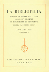 Fascículo, La bibliofilia : rivista di storia del libro e di bibliografia : LXIII, 3, 1961, L.S. Olschki