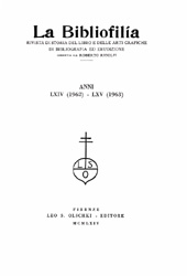 Fascicolo, La bibliofilia : rivista di storia del libro e di bibliografia : LXIV, 1, 1962, L.S. Olschki