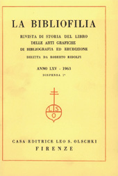 Fascicolo, La bibliofilia : rivista di storia del libro e di bibliografia : LXV, 1, 1963, L.S. Olschki