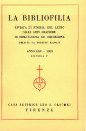 Fascicolo, La bibliofilia : rivista di storia del libro e di bibliografia : LXV, 2, 1963, L.S. Olschki