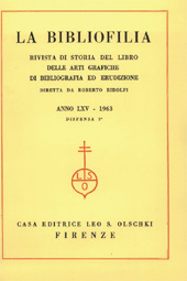 Issue, La bibliofilia : rivista di storia del libro e di bibliografia : LXV, 3, 1963, L.S. Olschki