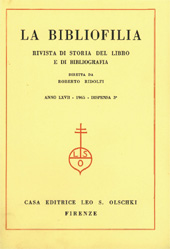 Fascicolo, La bibliofilia : rivista di storia del libro e di bibliografia : LXVII, 3, 1965, L.S. Olschki