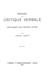 eBook, Manuel de critique verbale appliquée aux textes latins, "L'Erma" di Bretschneider