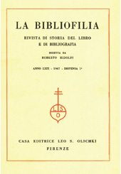 Fascicolo, La bibliofilia : rivista di storia del libro e di bibliografia : LXIX, 1, 1967, L.S. Olschki