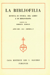 Heft, La bibliofilia : rivista di storia del libro e di bibliografia : LXIX, 3, 1967, L.S. Olschki