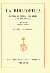 Fascicolo, La bibliofilia : rivista di storia del libro e di bibliografia : LXXI, 2, 1969, L.S. Olschki