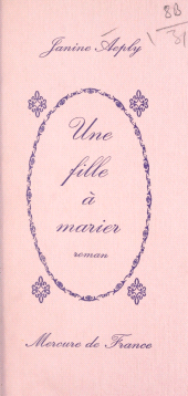 E-book, Une fille à marier, Mercure de France (réédition numérique FeniXX)