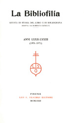 Fascículo, La bibliofilia : rivista di storia del libro e di bibliografia : LXXII, 1, 1970, L.S. Olschki