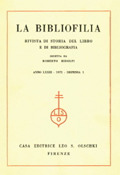 Fascículo, La bibliofilia : rivista di storia del libro e di bibliografia : LXXIII, 1, 1971, L.S. Olschki