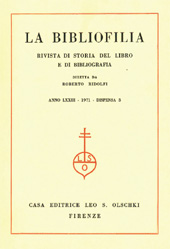 Fascículo, La bibliofilia : rivista di storia del libro e di bibliografia : LXXIII, 3, 1971, L.S. Olschki