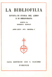Fascículo, La bibliofilia : rivista di storia del libro e di bibliografia : LXXVI, 3, 1974, L.S. Olschki