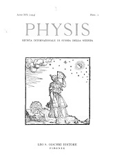 Issue, Physis : rivista internazionale di storia della scienza : XVI, 1, 1974, L.S. Olschki