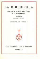 Issue, La bibliofilia : rivista di storia del libro e di bibliografia : LXXVII, 1, 1975, L.S. Olschki