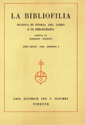 Fascicolo, La bibliofilia : rivista di storia del libro e di bibliografia : LXXXII, 1, 1980, L.S. Olschki