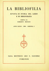 Fascicolo, La bibliofilia : rivista di storia del libro e di bibliografia : LXXXII, 2, 1980, L.S. Olschki