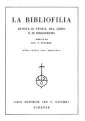 Fascículo, La bibliofilia : rivista di storia del libro e di bibliografia : LXXXIV, 1, 1982, L.S. Olschki