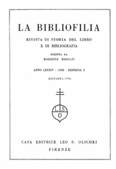Issue, La bibliofilia : rivista di storia del libro e di bibliografia : LXXXIV, 3, 1982, L.S. Olschki