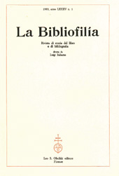 Issue, La bibliofilia : rivista di storia del libro e di bibliografia : LXXXV, 1, 1983, L.S. Olschki