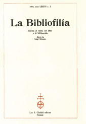 Issue, La bibliofilia : rivista di storia del libro e di bibliografia : LXXXVI, 2, 1984, L.S. Olschki